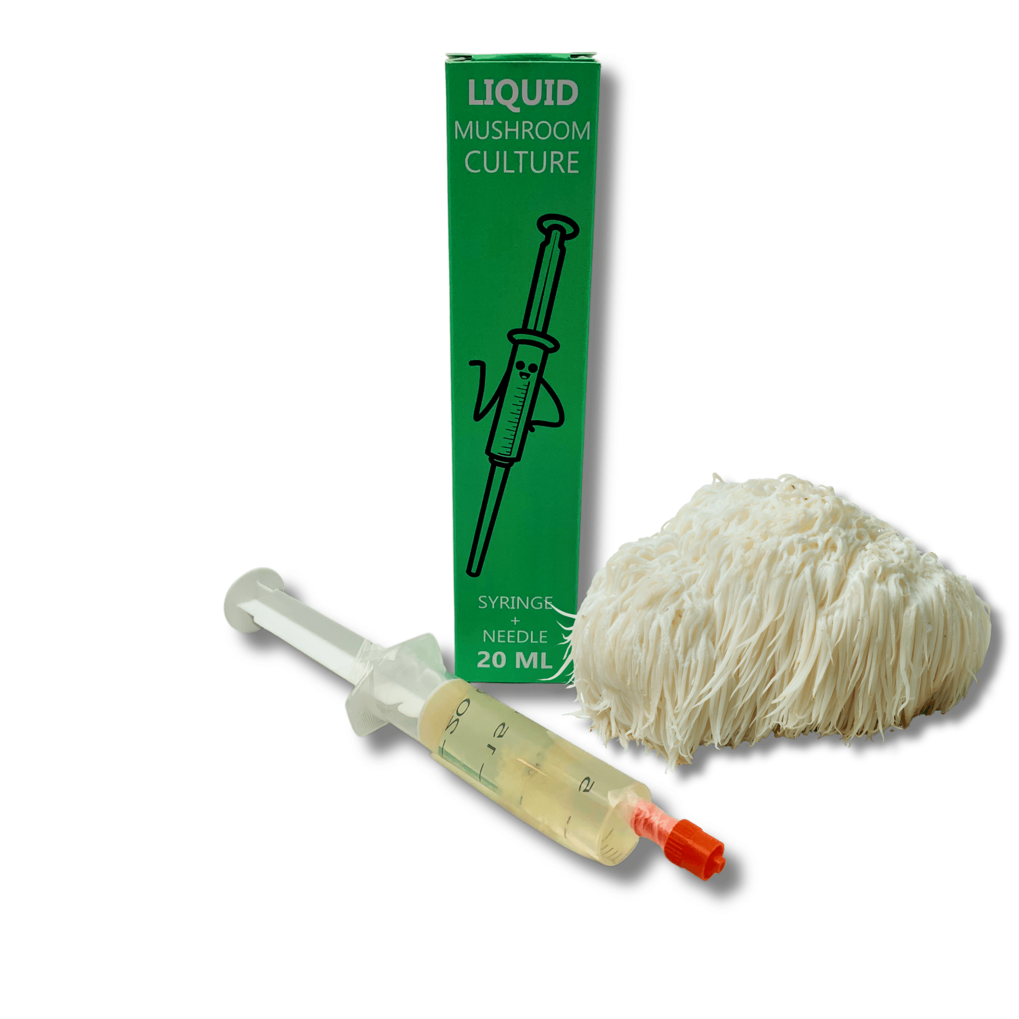 liquid culture syringe with lion's mane mushroom mycelium